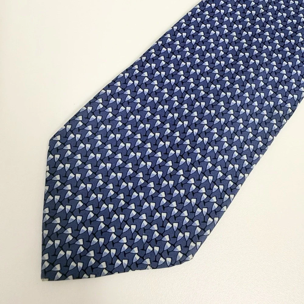 Salvatore Ferragamo Men's Tie Wine Glasses Navy Blue Silk 3.5
